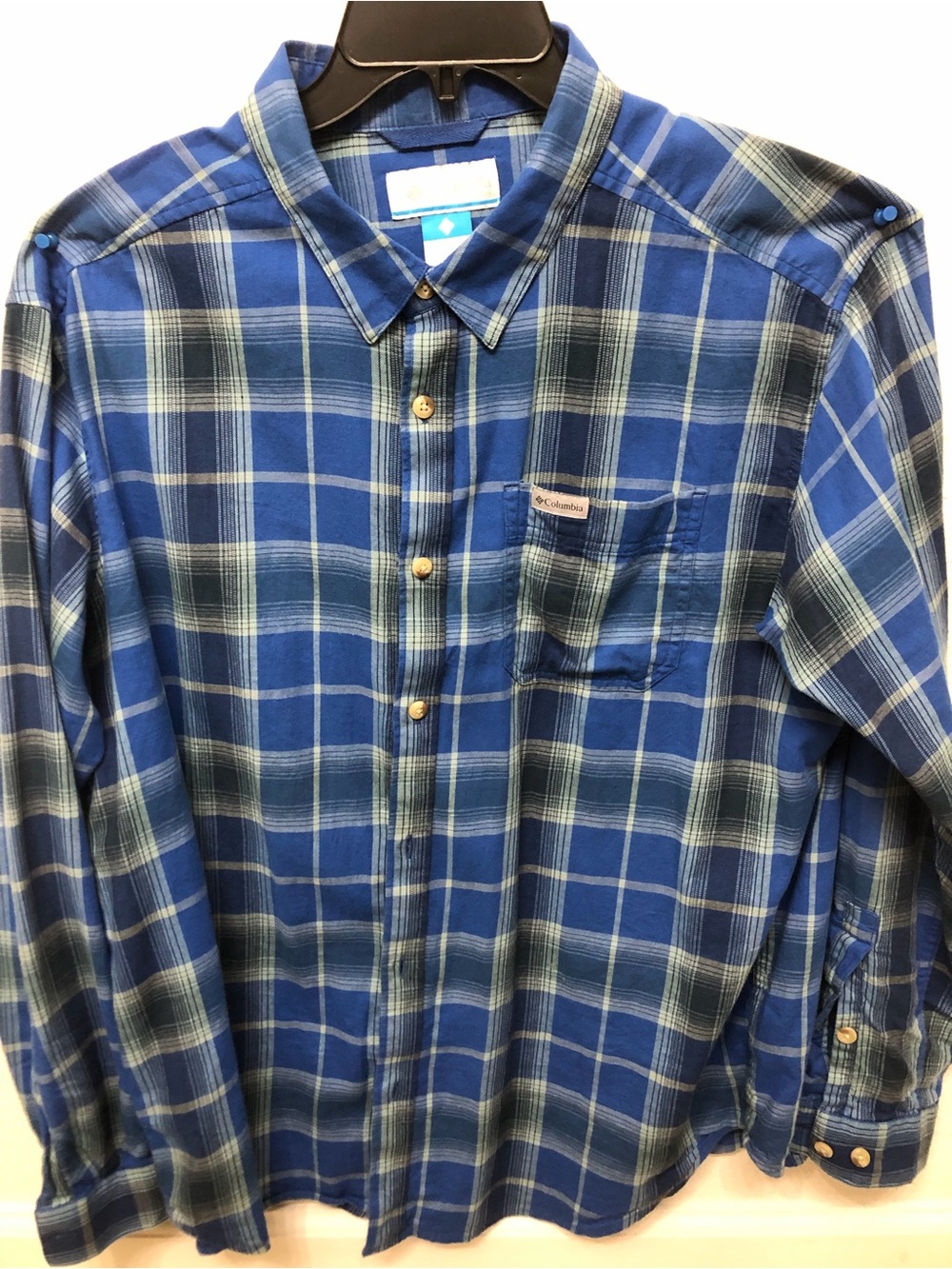 Columbia Blue and White Plaid Long-Sleeve Button-Up Shirt